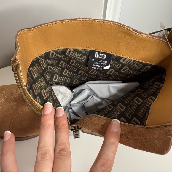 Dingo Men’s Tan Brooks Embroidered Round Toe Zip Up Boots Ankle - 10.5 - Picture 9 of 12